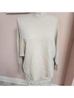 Vila Milano Nomad Tan Ribbed Knit Dolman Sleeve Sweater Crystal Button XL